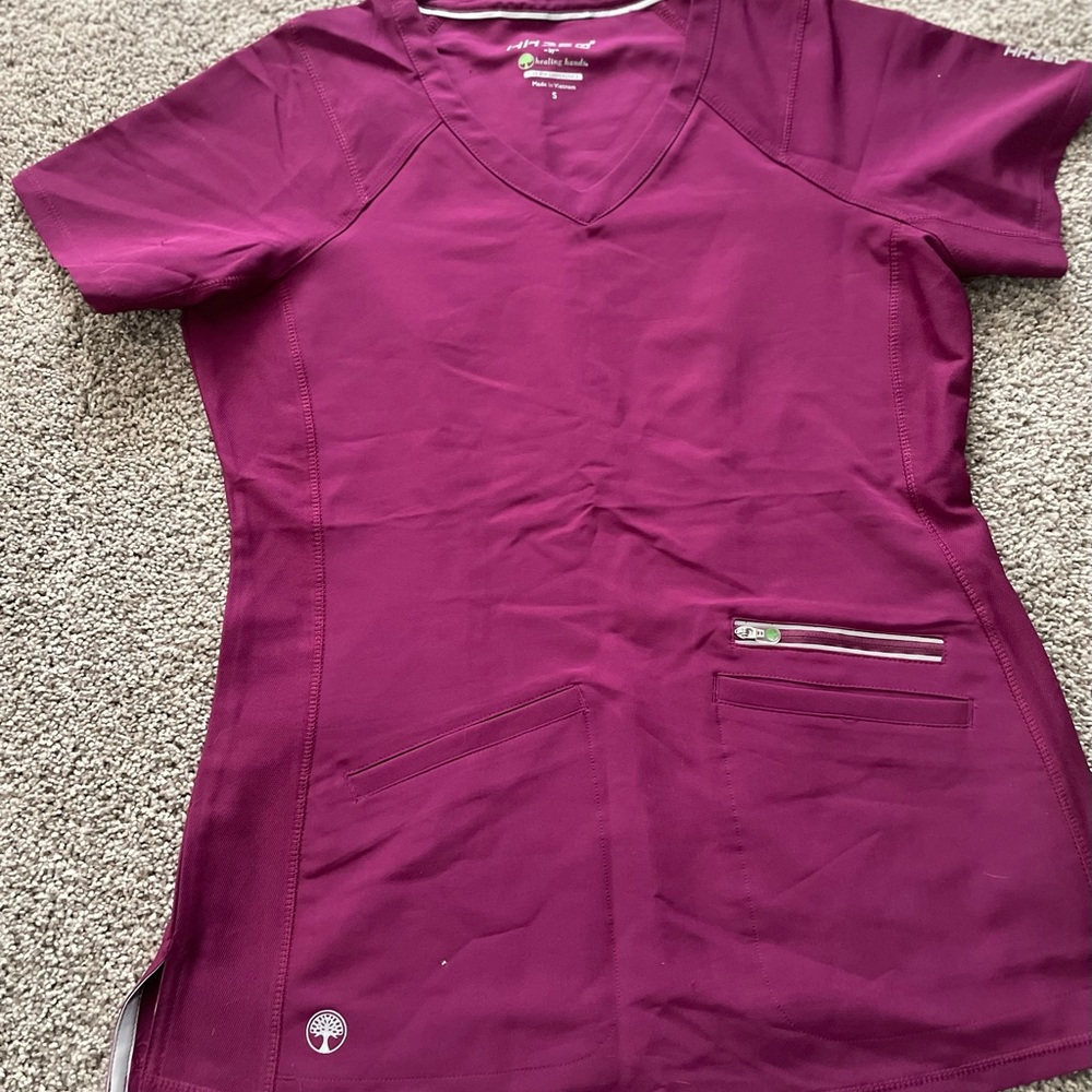 Small scrub t-shirts. Purple and black.